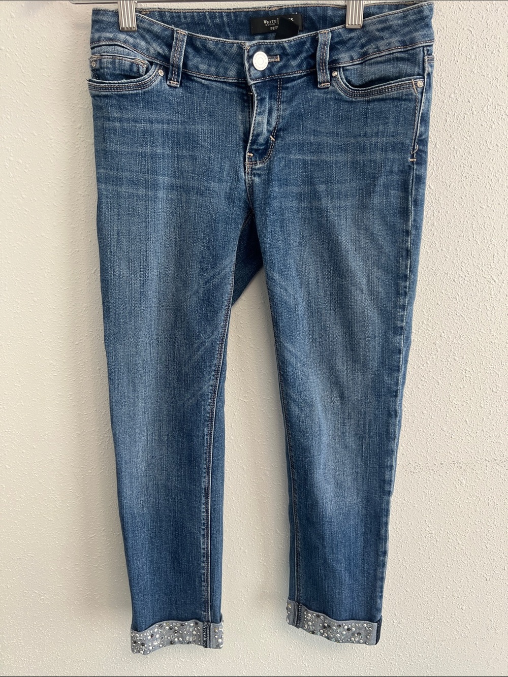 White House Black Market Blue Cropped Jeans with Embellished Cuffs